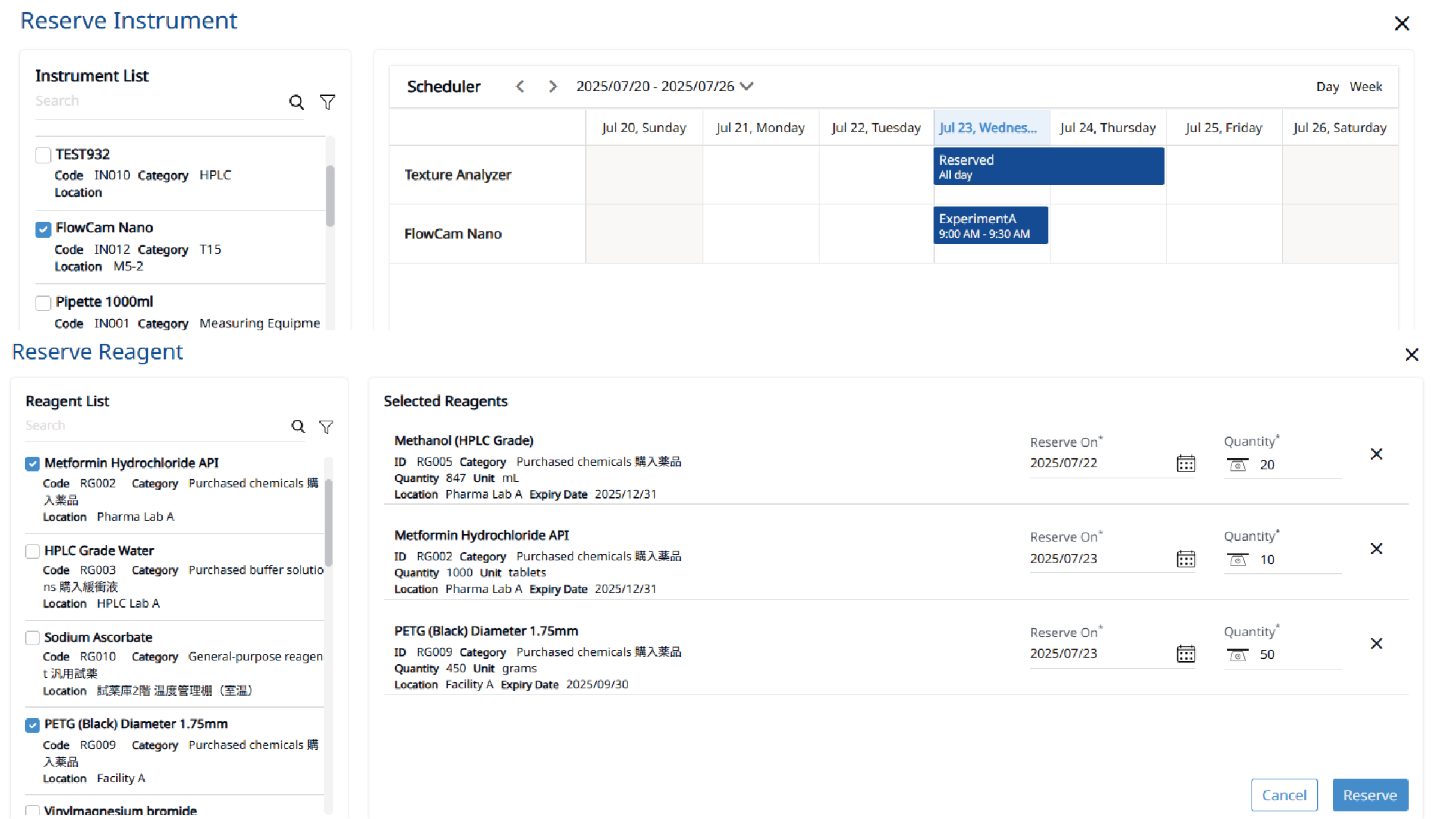 Management of Instruments and Reagents